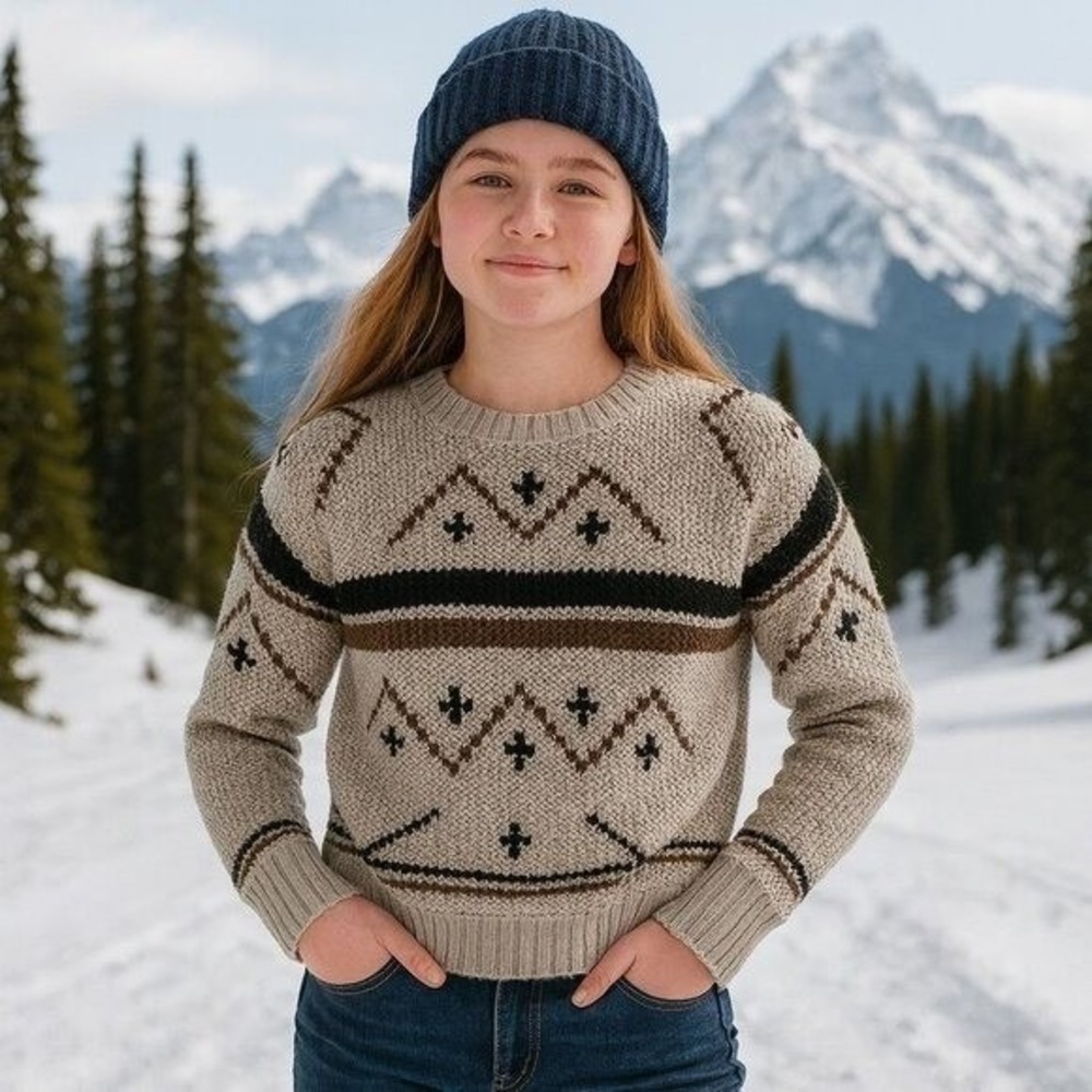 Zara Aztec Print Wool Blend Knit Sweater Holiday Cozy Winter Unisex Kid's Size M